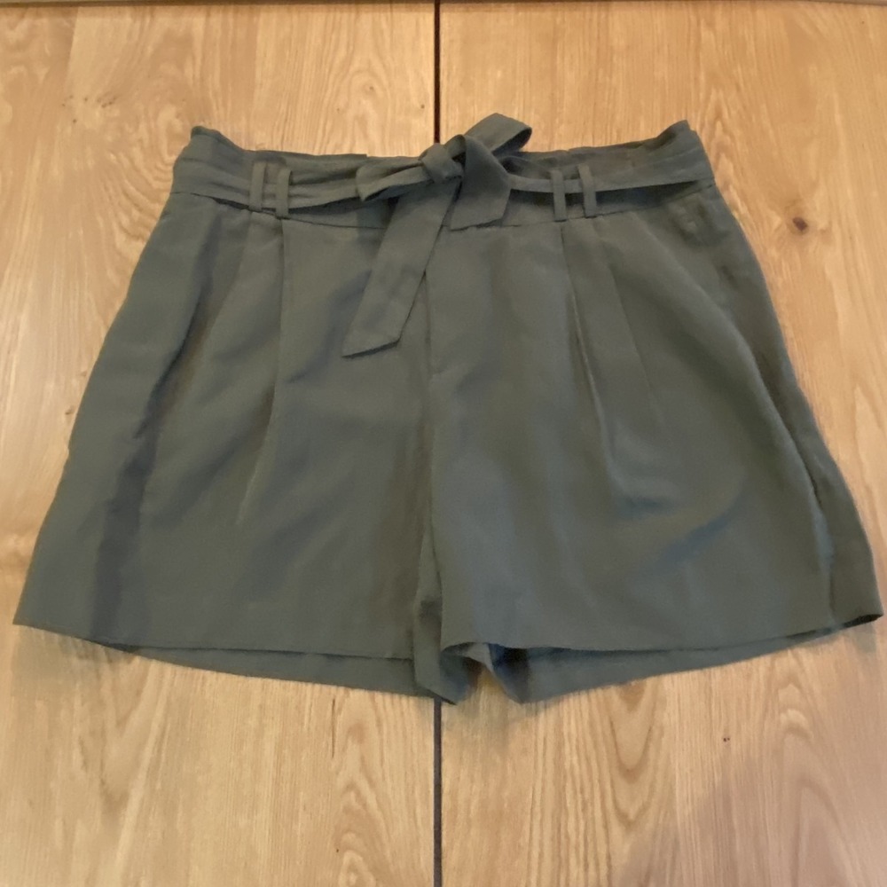 Banana Republic Green High Rise Belted Pleated Dress Shorts Size 12 With Belt